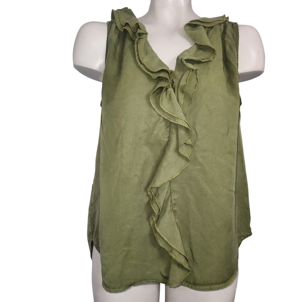 KUT from‎ the Kloth Olive Green Ruffle Lyocell Sleeveless Blouse KT134701 Size M